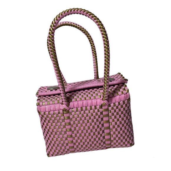 Handwoven Plastic Box Tote Handbag Made in Mexico - Picture 1 of 9